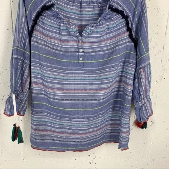 Caffe Marrakech Women’s Size Medium Blue Peasant Bohemian Boho Blouse - Picture 3 of 9